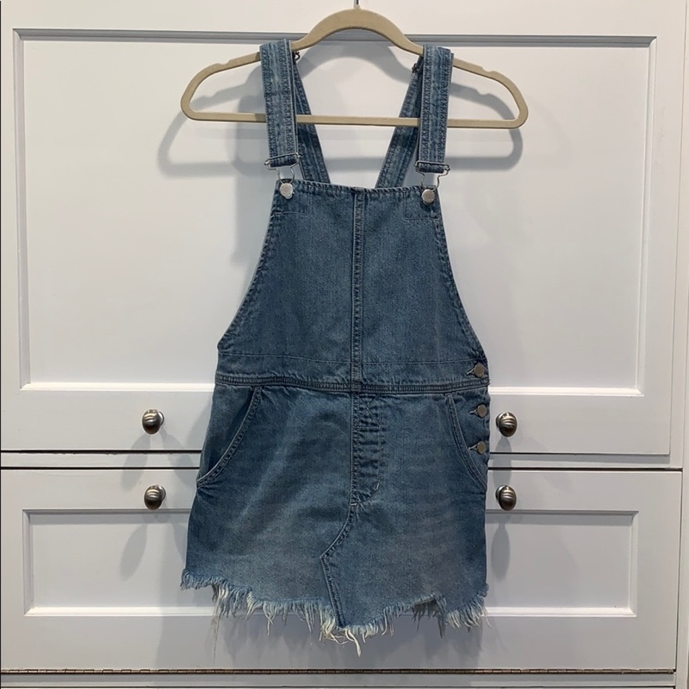Free People Denim Torn Up Jumper Overall Dress